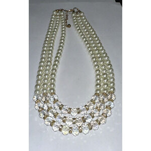 Faux Pearl and AB Crystal Hydro Facet Gemstones‎ Beads 3 Strands 18' adj Chain